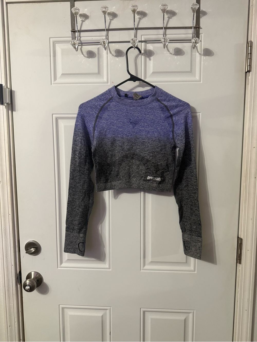 Gymshark Ombre Seamless Long Sleeve Crop Top Indigo Black M Thumbholes